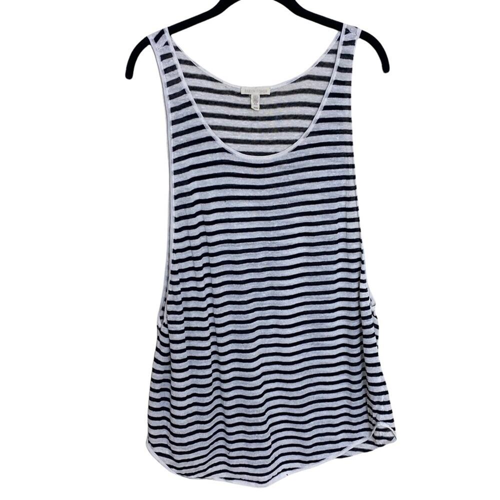 Eileen Fisher Tank Top Linen Blend Black & White Stripe Sleeveless